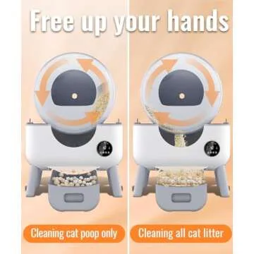 Self Cleaning Litter Box - 105L Large Automatic Cat Litter Box Self Cleaning, All Litter Suitable, 1 Roll Garbage Bags and Mat, App Control, White grey1.X