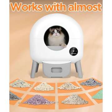 Self Cleaning Litter Box - 105L Large Automatic Cat Litter Box Self Cleaning, All Litter Suitable, 1 Roll Garbage Bags and Mat, App Control, White grey1.X