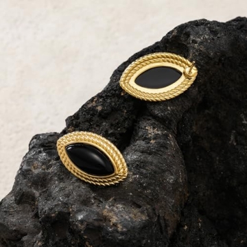 Dckazz Vintage Gold Chunky Oval Earrings with Black Agate