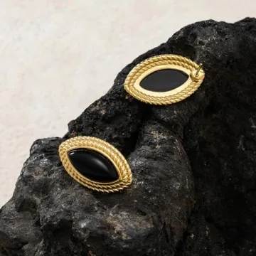 Dckazz Vintage Gold Chunky Oval Earrings with Black Agate