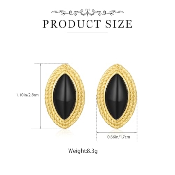 Dckazz Vintage Gold Chunky Oval Earrings with Black Agate