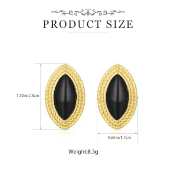 Dckazz Vintage Gold Chunky Oval Earrings with Black Agate