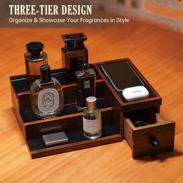 NiHome 3 Tier Wooden Cologne Organizer Handcrafted
