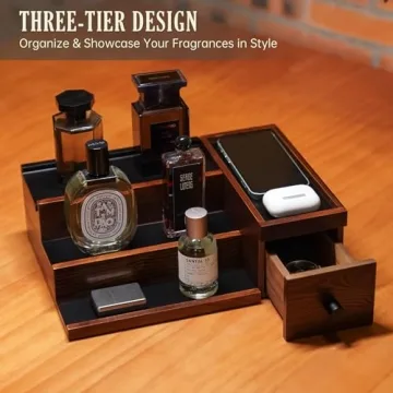 NiHome 3 Tier Wooden Cologne Organizer Handcrafted