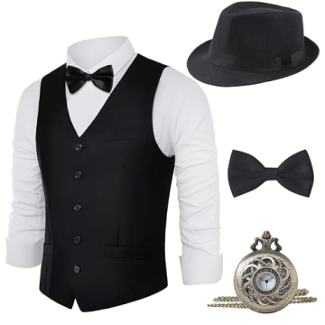 BABEYOND 1920s Mens Gatsby Gangster Vest Costume Accessories Set Fedora Hat