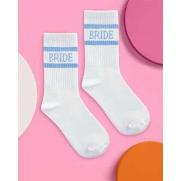 xo, Fetti Bride Socks, White + Blue | Bride To Be Something Blue Gift, Bachelorette Decorations, Wedding Day Slippers, Bridal Footwear Gift