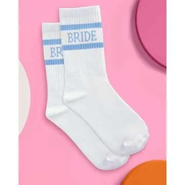 xo, Fetti Bride Socks, White + Blue | Bride To Be Something Blue Gift, Bachelorette Decorations, Wedding Day Slippers, Bridal Footwear Gift