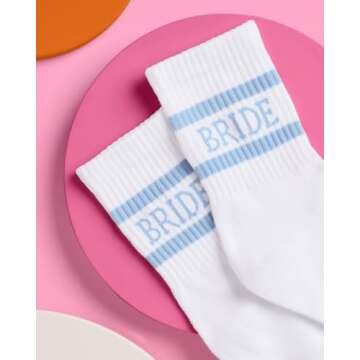 xo, Fetti Bride Socks, White + Blue | Bride To Be Something Blue Gift, Bachelorette Decorations, Wedding Day Slippers, Bridal Footwear Gift