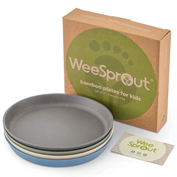 WeeSprout Bamboo Plates for Kids - Set of 4 Dishwasher Safe