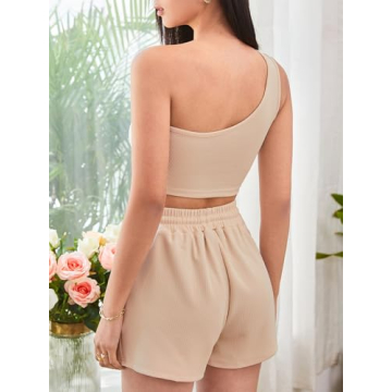 Stylish Women's One Shoulder Tank & Lounge Shorts Set
