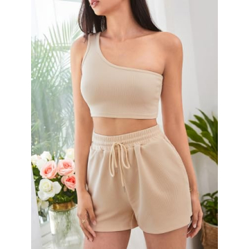 Stylish Women's One Shoulder Tank & Lounge Shorts Set