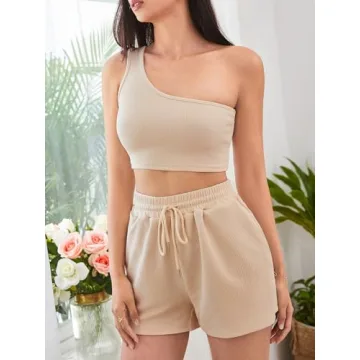 Stylish Women's One Shoulder Tank & Lounge Shorts Set