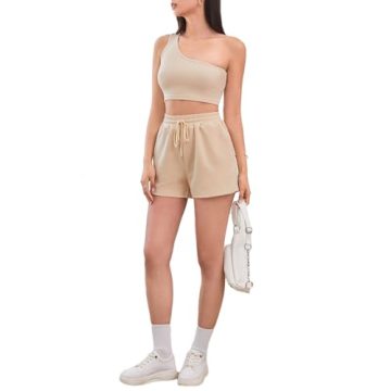 Stylish Women's One Shoulder Tank & Lounge Shorts Set