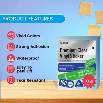 Uinkit 105Sheets Premium 90% Clear Vinyl Sticker Paper for Inkjet Printer - Include 100 Sheets Clear and 5Sheets Glossy Label Waterproof, Dries Quickly Vivid Colors, Holds Ink Well