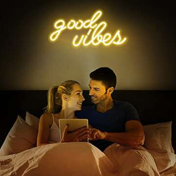 ROYOCE Good Vibes Neon Sign, Neon Lights for Bedroom Wall Decor, Warm White LED Neon Signs (16 x 8 inch)