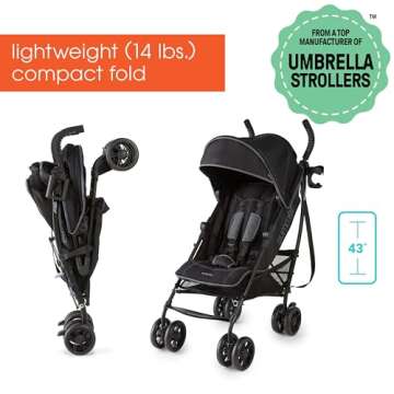 Summer Infant 3Dlite+ Convenience Stroller, Lightweight Umbrella Stroller with Oversized Canopy, Ext...