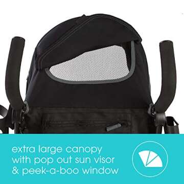 Summer Infant 3Dlite+ Convenience Stroller, Lightweight Umbrella Stroller with Oversized Canopy, Extra-Large Storage and Compact Fold, Black