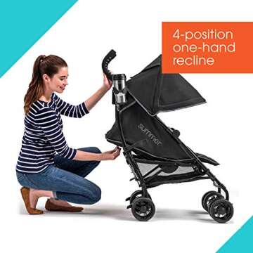 Summer Infant 3Dlite+ Convenience Stroller, Lightweight Umbrella Stroller with Oversized Canopy, Extra-Large Storage and Compact Fold, Black