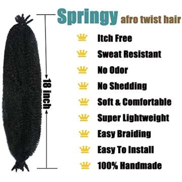 8 Packs Marley Twist Braiding Hair Pre-Stretched Springy Afro Twist Hair 18 Inch for Soft Locs Crochet Hair Synthetic Protective Spring Twist Hair Extensions For Black Women.(18inch, 1B)…