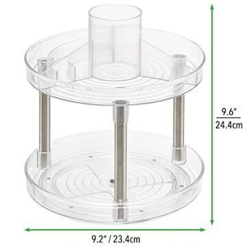 mDesign Spinning 2-Tier Lazy Susan Makeup Turntable Storage Center Tray - Rotating Organizer for Bathroom Vanity Counter Tops, Dressing Tables, Cosmetic Stations - Ligne Collection - 9" Round - Clear