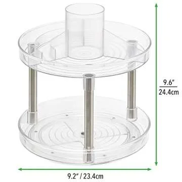 mDesign Spinning 2-Tier Lazy Susan Makeup Turntable Storage Center Tray - Rotating Organizer for Bathroom Vanity Counter Tops, Dressing Tables, Cosmetic Stations - Ligne Collection - 9" Round - Clear