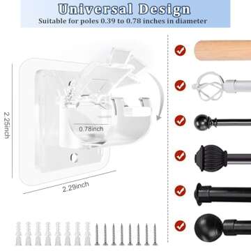 8PCS No Drill Curtain Rod Brackets No Drilling Self Adhesive Curtain Rod Holder Hooks Nail Free Adjustable Curtain Rod Hooks Curtain Hangers for Bathroom Kitchen Home Bathroom and Hotel (Transparent)