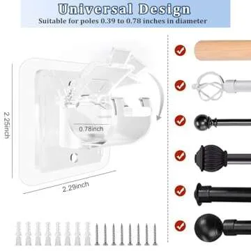 8PCS No Drill Curtain Rod Brackets No Drilling Self Adhesive Curtain Rod Holder Hooks Nail Free Adjustable Curtain Rod Hooks Curtain Hangers for Bathroom Kitchen Home Bathroom and Hotel (Transparent)