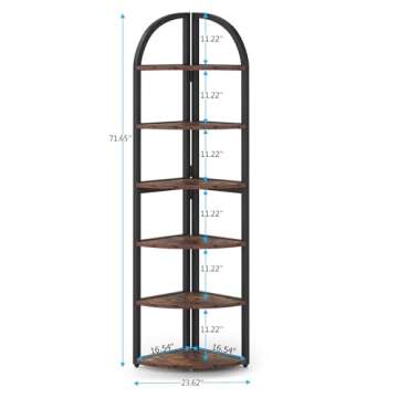 Tribesigns 6 Tier Corner Shelf, 71 inch Tall Corner Bookshelf for Small Space, Rustic Plant Stand Di...