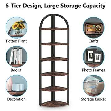 Tribesigns 6 Tier Corner Shelf, 71 inch Tall Corner Bookshelf for Small Space, Rustic Plant Stand Display Rack for Living Room, Home Office, Kitchen