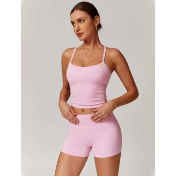 QBGJTD Two Piece Workout Sets For Women Straps Cross Back Tank Top Matching High Waist Booty Lifting...