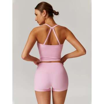 QBGJTD Two Piece Workout Sets For Women Straps Cross Back Tank Top Matching High Waist Booty Lifting Biker Shorts 2 Piece Gym Yoga Active Wear Outfits Womens Athletic Work Out Clothes Pink S