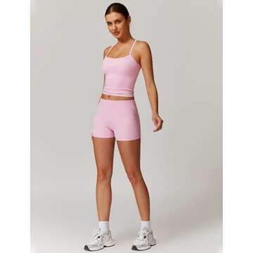 QBGJTD Two Piece Workout Sets For Women Straps Cross Back Tank Top Matching High Waist Booty Lifting Biker Shorts 2 Piece Gym Yoga Active Wear Outfits Womens Athletic Work Out Clothes Pink S