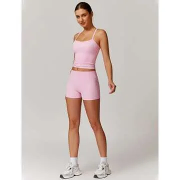 QBGJTD Two Piece Workout Sets For Women Straps Cross Back Tank Top Matching High Waist Booty Lifting Biker Shorts 2 Piece Gym Yoga Active Wear Outfits Womens Athletic Work Out Clothes Pink S