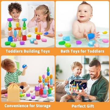 Wooden Stacking Rocks Toys Montessori STEM Learning for Kids