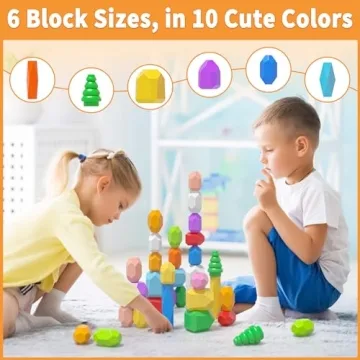 Wooden Stacking Rocks Toys Montessori STEM Learning for Kids