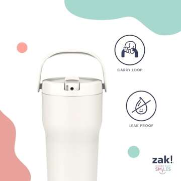 Zak Designs Sutton Travel Tumbler for On the Go, 30oz Stainless Steel with Vacuum Insulation, Straw Spout, Carry Handle for Cold Drinks (Key Lime)