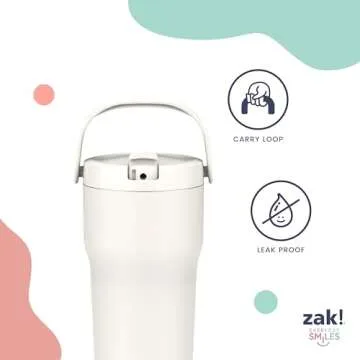 Zak Designs Sutton Travel Tumbler for On the Go, 30oz Stainless Steel with Vacuum Insulation, Straw Spout, Carry Handle for Cold Drinks (Key Lime)