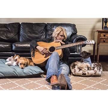 MuttNation Fueled by Miranda Lambert Lambswool Corner Fringe Printed Lounger Dog Bed, Cowhide Print