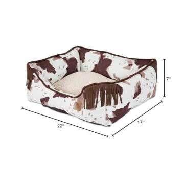 MuttNation Fueled by Miranda Lambert Lambswool Corner Fringe Printed Lounger Dog Bed, Cowhide Print