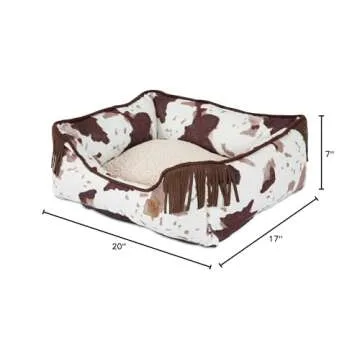 MuttNation Fueled by Miranda Lambert Lambswool Corner Fringe Printed Lounger Dog Bed, Cowhide Print