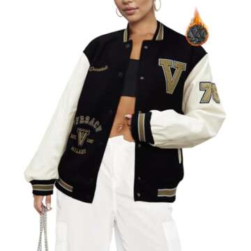 GIFTIME Letterman Jacket Women - Varsity Jacket Women, Baseball Jacket Women, Bomber Jacket Women Varsity Jacket Black-V S