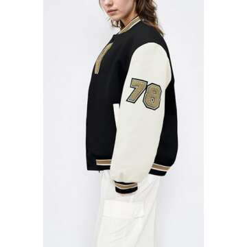 GIFTIME Letterman Jacket Women - Varsity Jacket Women, Baseball Jacket Women, Bomber Jacket Women Varsity Jacket Black-V S