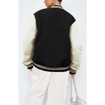 GIFTIME Letterman Jacket Women - Varsity Jacket Women, Baseball Jacket Women, Bomber Jacket Women Varsity Jacket Black-V S
