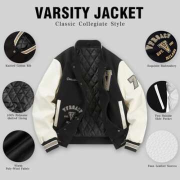 GIFTIME Letterman Jacket Women - Varsity Jacket Women, Baseball Jacket Women, Bomber Jacket Women Varsity Jacket Black-V S