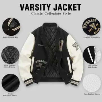 GIFTIME Letterman Jacket Women - Varsity Jacket Women, Baseball Jacket Women, Bomber Jacket Women Varsity Jacket Black-V S