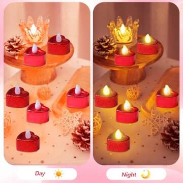 YBB 24 Pack Valentine's Day Heart-Shaped Tealights, Red Flameless Romantic LED Candle Lights Battery Operated for Table Centerpiece Wedding Celebration Marriage Proposal Party Decor