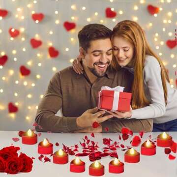 YBB 24 Pack Valentine's Day Heart-Shaped Tealights, Red Flameless Romantic LED Candle Lights Battery Operated for Table Centerpiece Wedding Celebration Marriage Proposal Party Decor