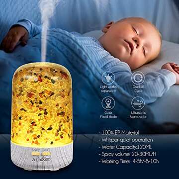 Diffusers for Essential Oils Natural Crystal - ZqLotXiao Essential Oil Diffusers, Ultrasonic Aroma Diffuser Humidifier, Small Kids Diffuser with Color Changing, Waterless Auto-Off & Whisper-Quiet