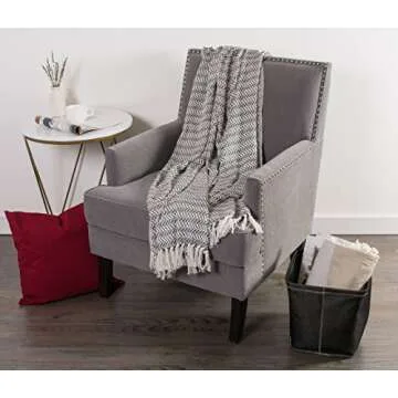 DII Modern Farmhouse Cotton Herringbone Blanket Throw with Fringe for Chair, Couch, Picnic, Camping, Beach, & Everyday Use, 50 x 60 - Mineral