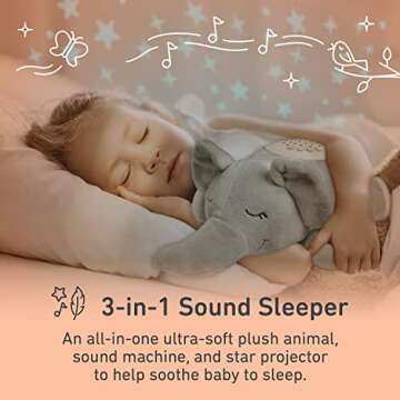 PureBaby Sound Sleepers Portable Sound Machine & Star Projector - Plush Sleep Aid for Baby and Toddl...